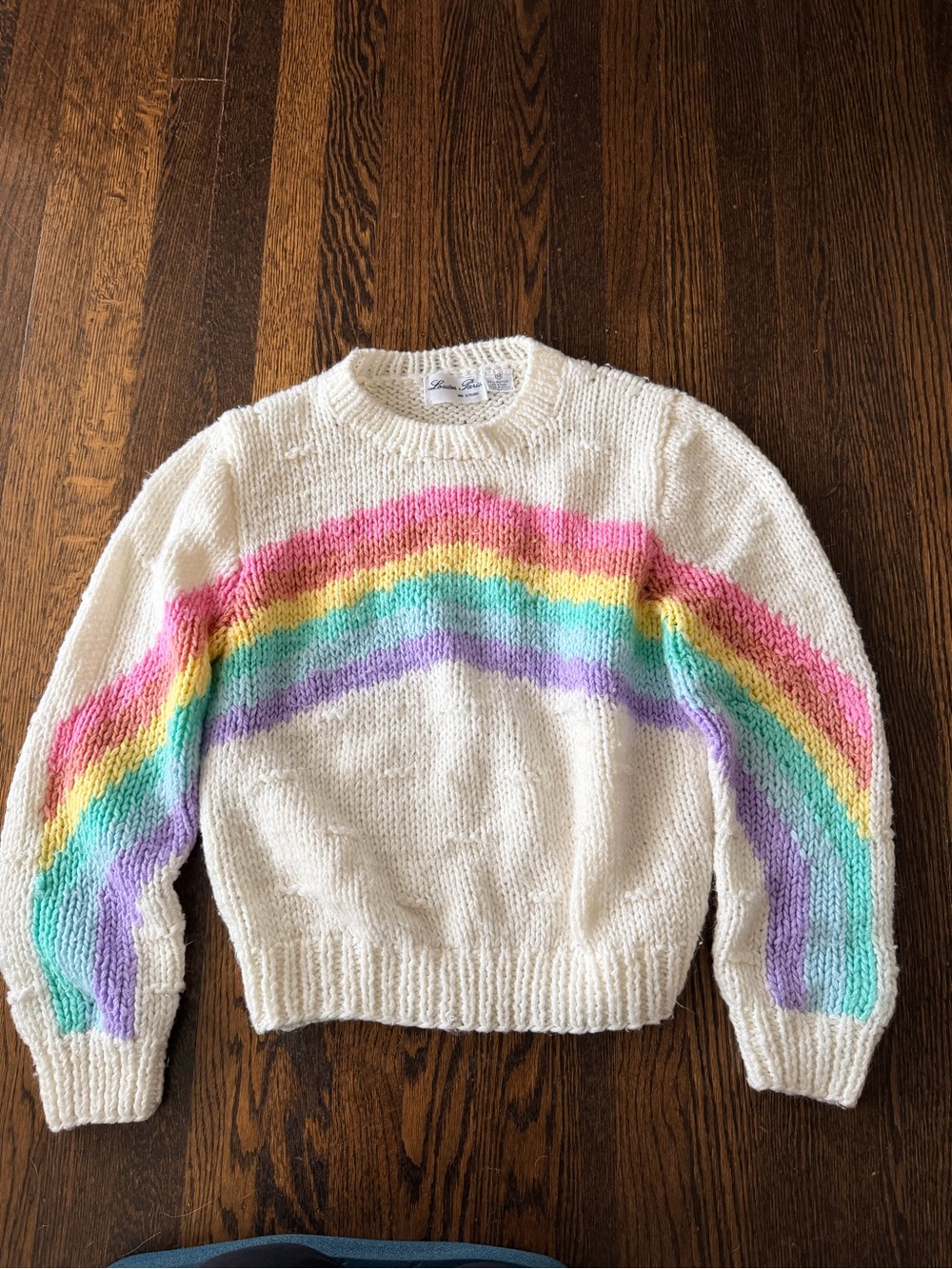 Vintage Louis Paris Women’s Cream Rainbow Stripe Knit Sweater medium